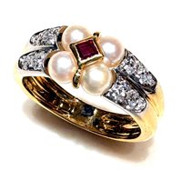 Ring Woman Collezione Perle in Gold Rubino RUB CT 0.04 DIA CT 0.15 PER